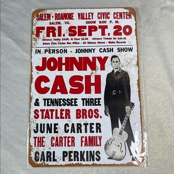 Vintage Vibe NWT Johnny Cash Show Tin Metal Sign Red White Black Rusty - Picture 6 of 6